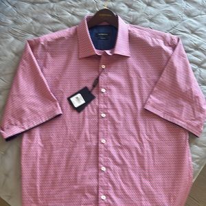 New Mens Bugatchi Classic Fit Short Sleeve Size XL, Red/Blue